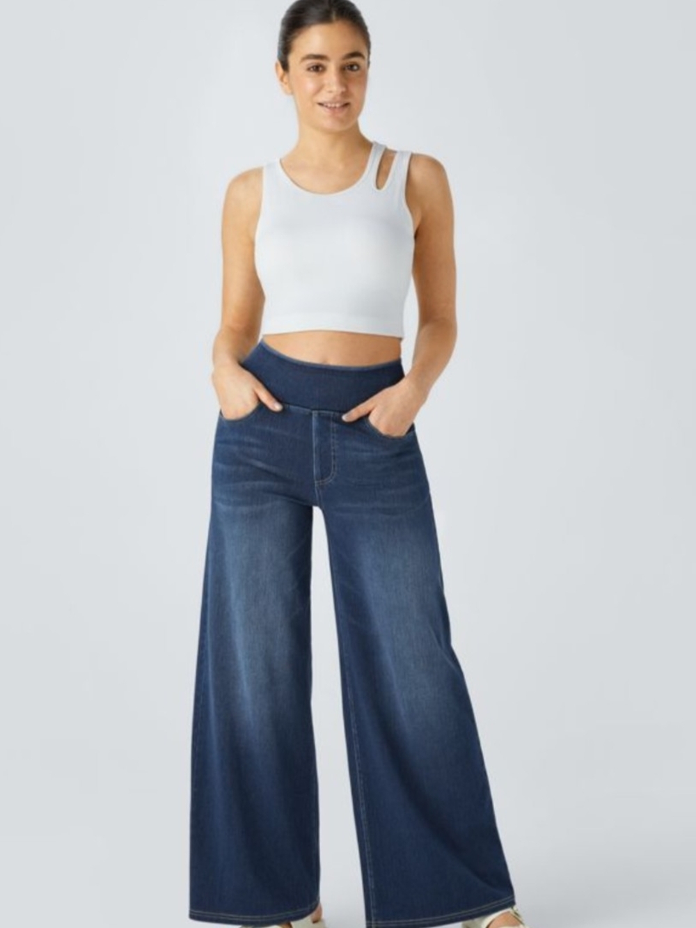 Halara Flex High-Waisted Pockets Wide Leg Denim Pants